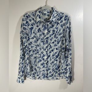 Rag & Bone Cotton Silk Blend Floral Print Collar Snap Button Closure Front Top